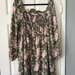 Green and Pink Smocked Sundress with Bishop Sleeves